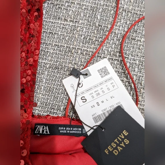 Zara Red Sequin Mini Dress size S(4-6) - Picture 6 of 7